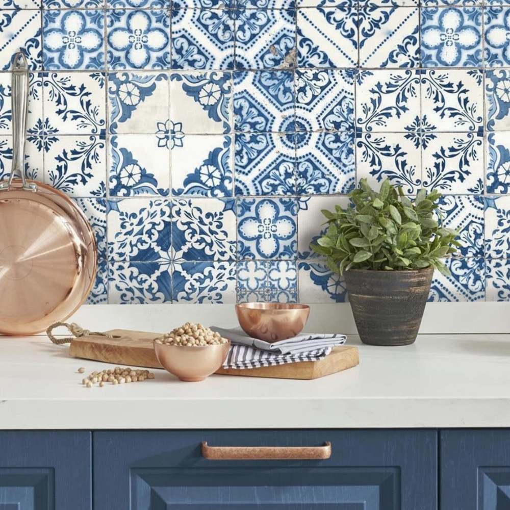 Room Mates NWT Blue Mediterranean Tile Peel & Stick Wallpaper 20.5"x16.5'